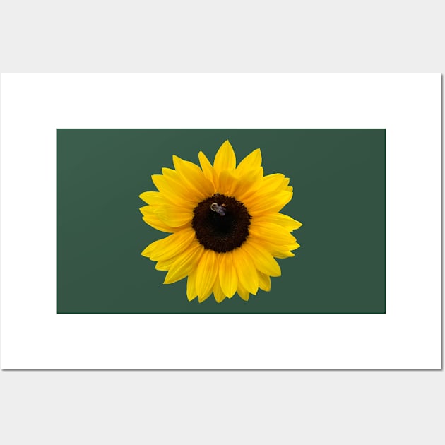 Happy Sunflower with Bee on Yellow Wall Art by DandelionDays